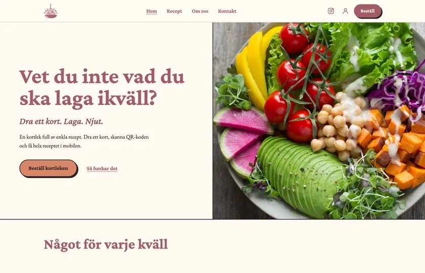 The Menu UF’s home page, with the headline “Not sure what to cook tonight?” next to a bowl of colourful vegetables